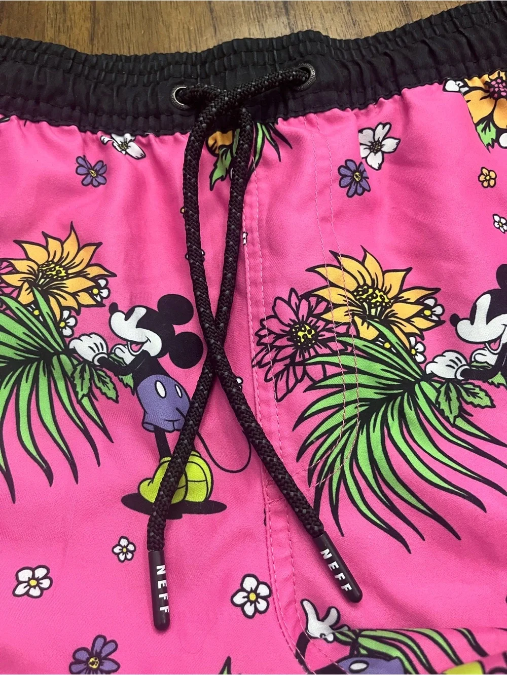 Neff x Disney Men's Large Pink Tropical Mickey Mouse Swim Trunks Board Shorts